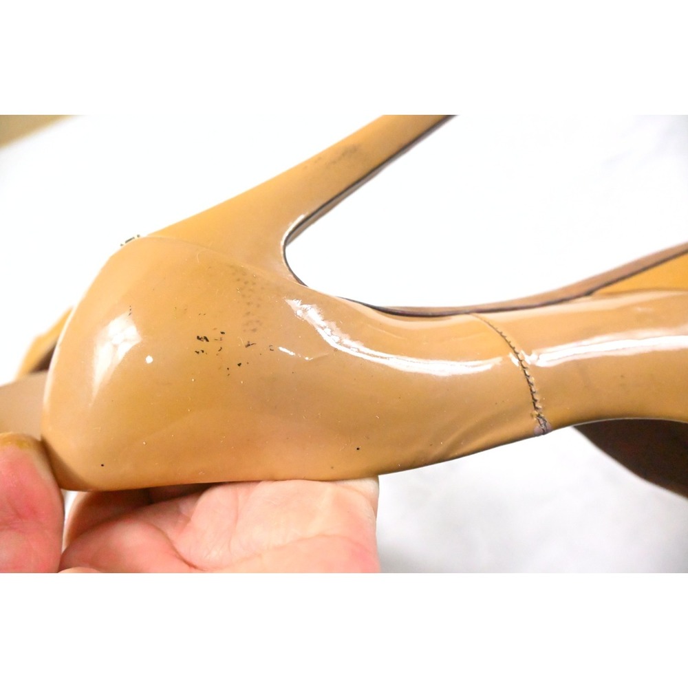 Christian Dior Camel Tan Patent Leather Peep Toe CD Logo Platform Pumps Sz 39 US - Picture 13 of 15